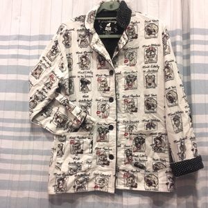 BOGO Flannel black n white jacket blazer,  high school grad dogs print, pockets